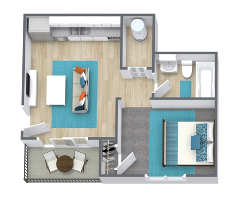Floor plan for studio, 1 bath, 650 sqft